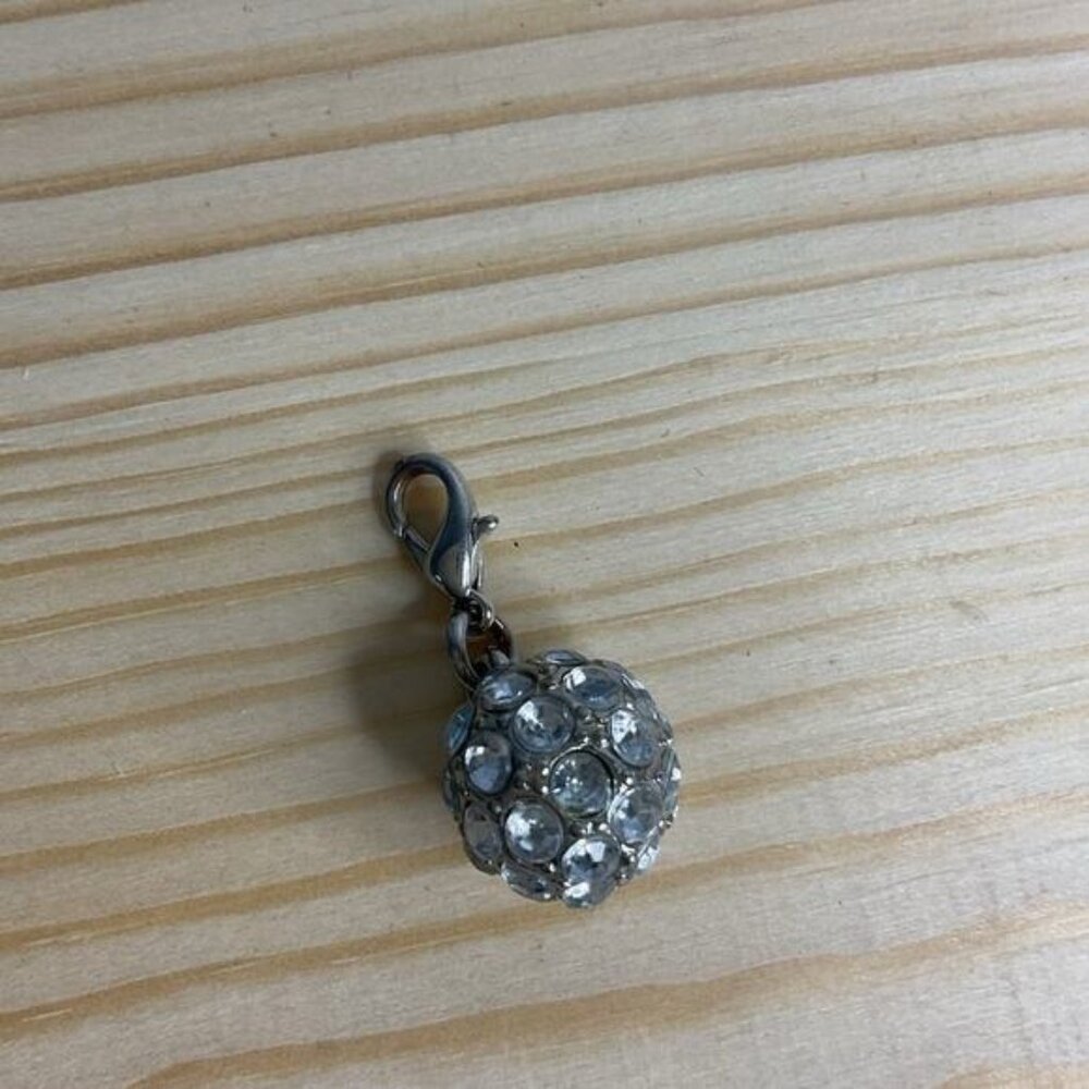 Silver Rhinestone Ball Charm Pendant With Lobster Clasp